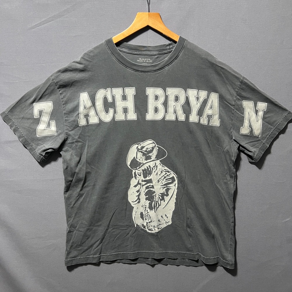 Zach Bryan Official Tour Merchandise Graphic T-Shirt Gray Mens Large Cowboy Tee